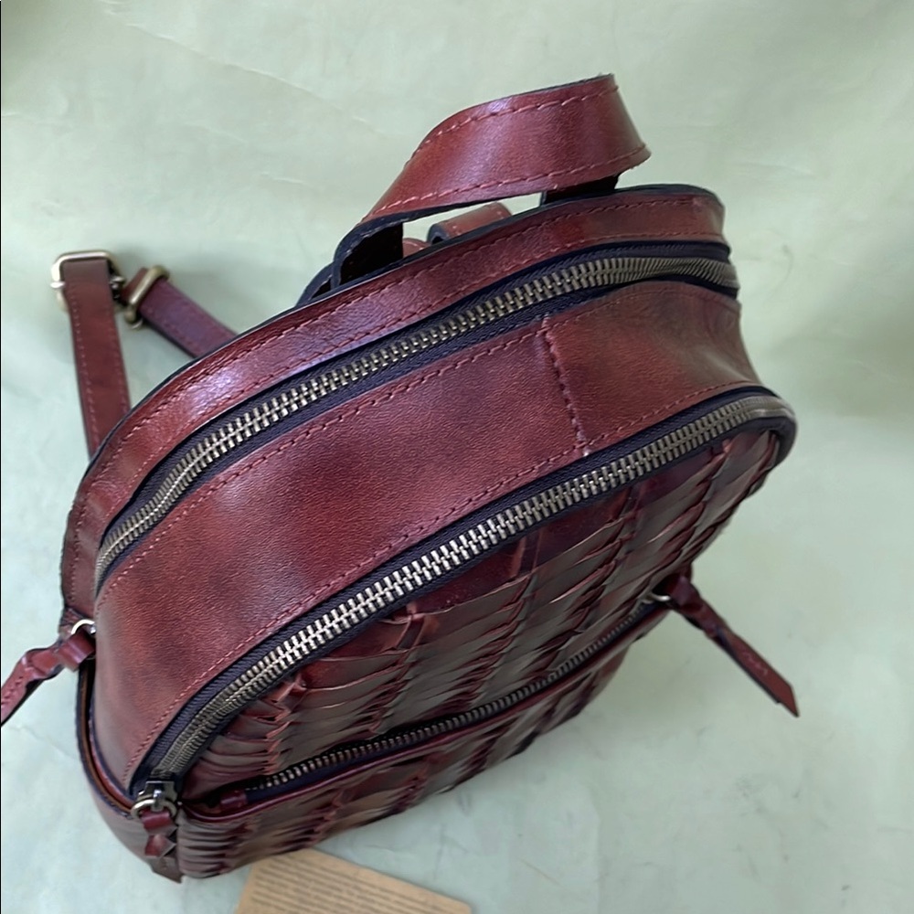 New Patricia Nash Woven Leather Backpack - Reddish Brown - Picture 6 of 16
